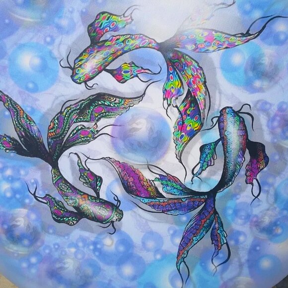 Koi Fish Bubble Circle Art Cotton Giclee Canvas Wrap Limited Edition - Picture 3 of 7